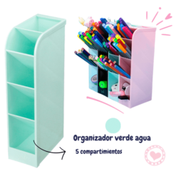 Organizador Escritorio Accesorios x5 cubiculos Brw Color Verde Agua