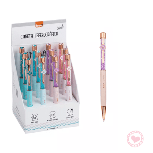 Lapicera Metálica 1mm Diseño Flores y Diamantes Tinta Negra Brw Color Lila