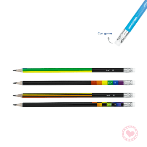 Lápiz Negro HB c/Goma Rainbow Estampados Brw x4