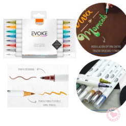 Marcador Metalizado Dual Doble Punta Brush Pen y Microfibra Redonda Brw Blíster x8