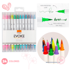 Marcador Doble Punta Brush Pen y Microfibra Brw Blíster x24 Colores