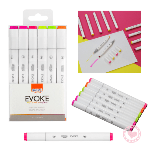 Marcador Artístico Dual Marker Pro Doble Punta x6 Neon BRW Evoke