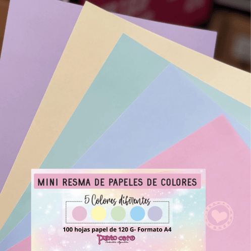 Mini Resma de Cartulinas de Colores Pastel A4 Punto Cero 120gramos