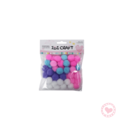 Pompon 20mm x 50Pcs Ibi Craft Colores Pasteles Surtidos