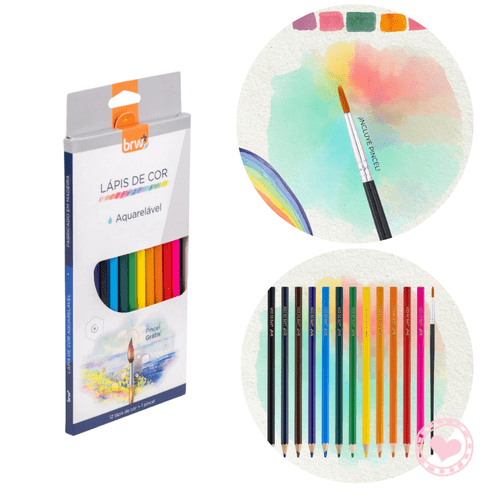 Lápices Acuarelables Brw Premium Caja X12 Colores + Pincel