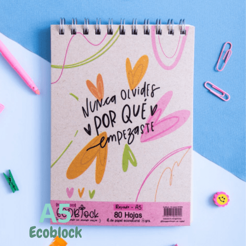 Eco Block de Hojas Rayadas A5 Punto Cero Nunca Olvides