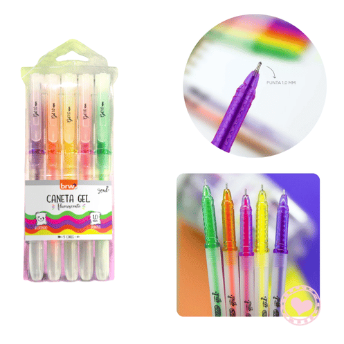 Boligrafos Gel Fluo 1.0Mm Blister x5 BRW