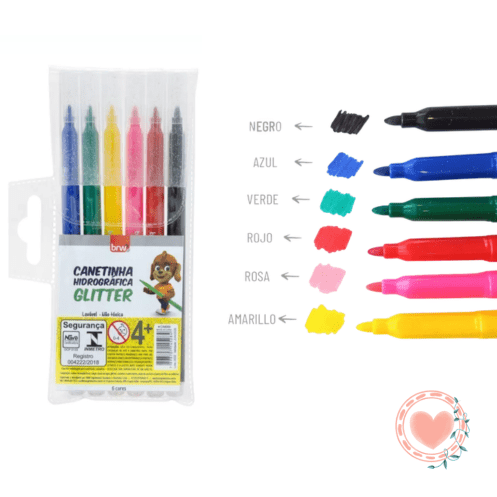 Fibras Color con Glitter Estuche x6 BRW