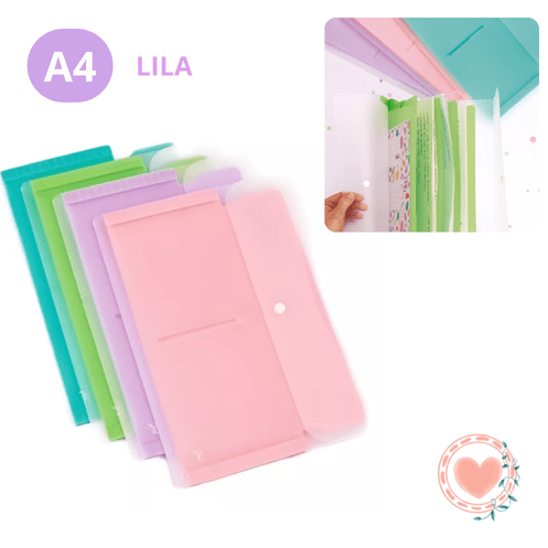 Carpeta FW A4 Clasificadora 5.Divisiones c/Boton Pastel Lila
