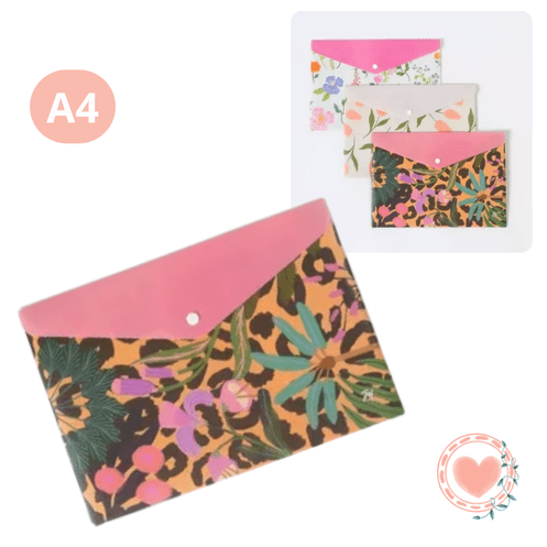 Sobre Estampado FW c/Broche A4 Cute Flores Selva Solapa Rosa