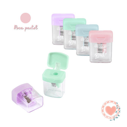 Sacapuntas Plástico C/Deposito Colores Pastel BRW Rosa