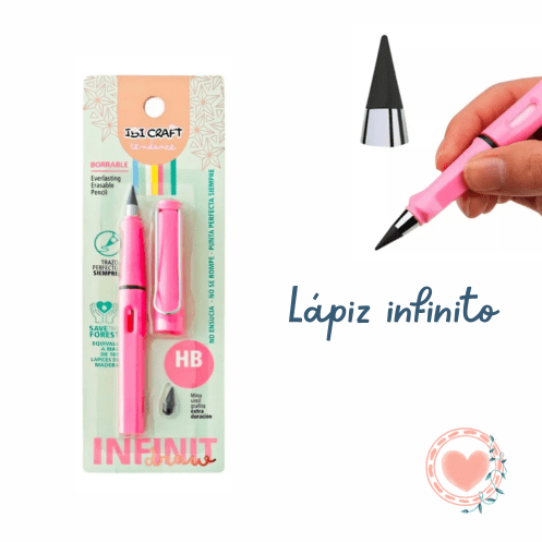 Lapiz Infinito + Repuesto + Goma Ibi Craft Rosa