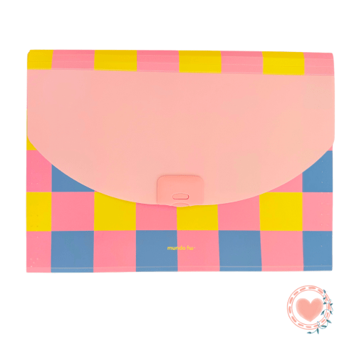 Carpeta FW A4 Clasificadora 12 Divisiones Fuelle Color Block Tapa Rosa