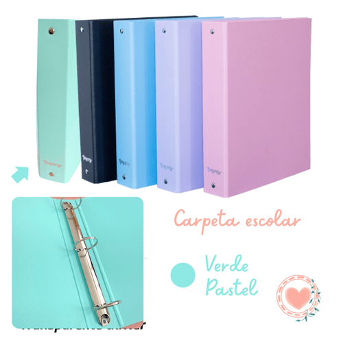 Carpeta Escolar 3x40 N*3 Tweeny Forrada Polipropileno Pastel Verde