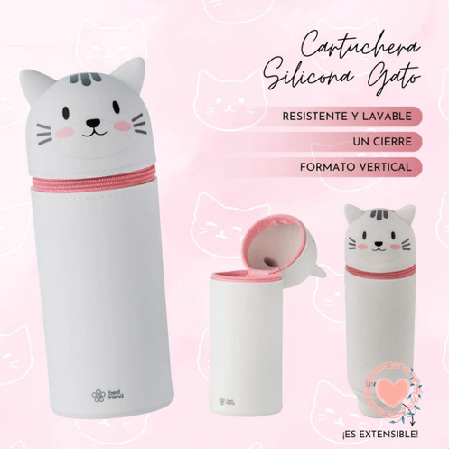 Cartuchera Silicona Tubo Vertical - Diseño Best Friend Gato - BRW